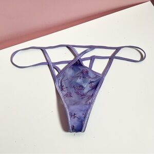 Vintage Y2K 2000s mcbling pastel lilac sheer glitter floral g string thong
